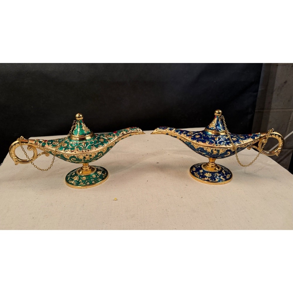 Decorative Aladdin Genie Lamps Set Green Blue Gold Metal‎ Benesfit